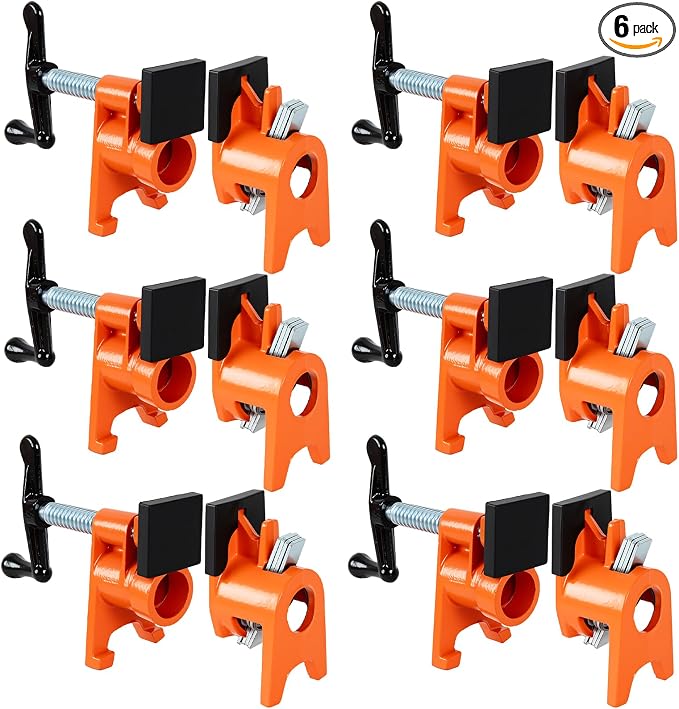 ATPEAM 3/4'' Pipe Clamps for Woodworking Heavy Duty Cast Iron Wood Gluing Pipe Clamp Set for Woodworking, Carpentry, Home Improvement, and DIY Jobs (6, Protective Pads)