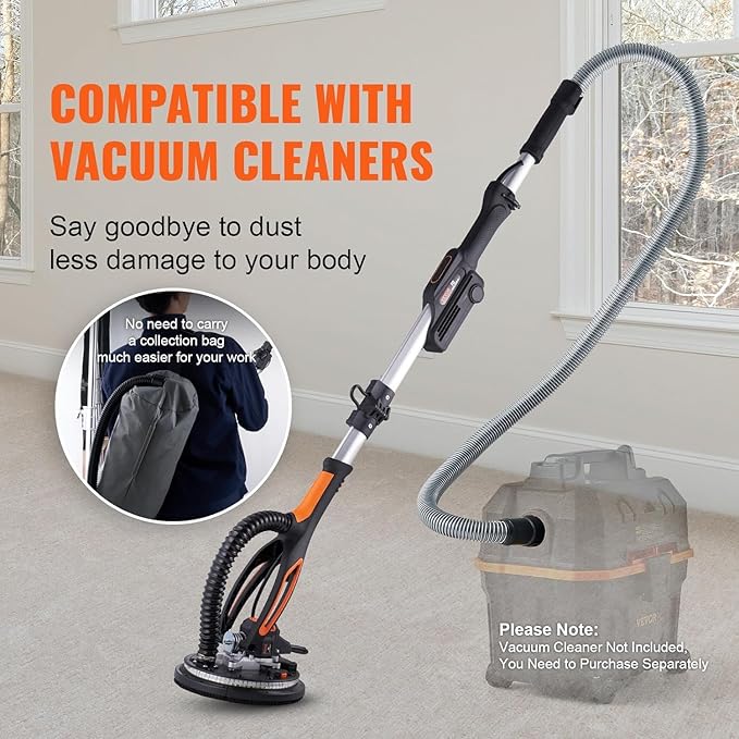 VEVOR Drywall Sander, 800W Brushless Motor Electric Sander, Variable Speed 1000-2300 RPM, Foldable Ceiling Sander with Double-Deck LED Lights, Extendable Handle, 12 Sanding Discs