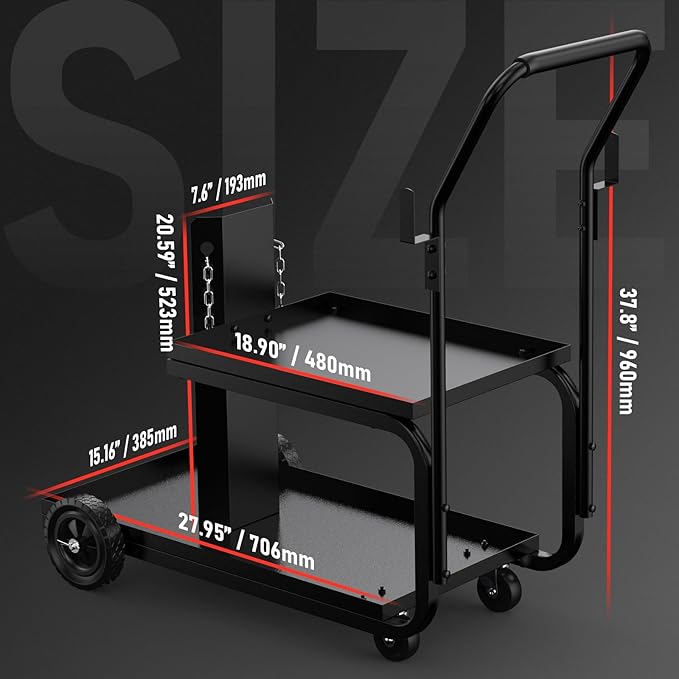 YESWELDER Low Profile Heavy Duty Welding Cart for MIG Welder TIG Welder and Plasma Cutter, Larger Running Gear with Cylinder Rack & Storage Safety Chains,360° Swivel Wheels Welding Trolley