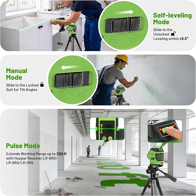 Laser Level with Tripod 60 Inch, Huepar Self Leveling Laser Level with 2 Plumb Dots -Green Cross Line Laser Leveler Tool with 360° Horizontal and 140° Vertical Line for Construction & Home Use 621CGT