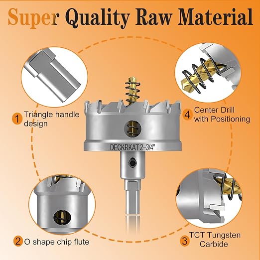 2-3/4" TCT Hole Saw for Hard Metal, Heavy Duty 70mm Tungsten Carbide Tipped Hole Cutter with Spring Loaded Pilot Drill Bit for Stainless Steel, Metal, Iron, and Plastic.