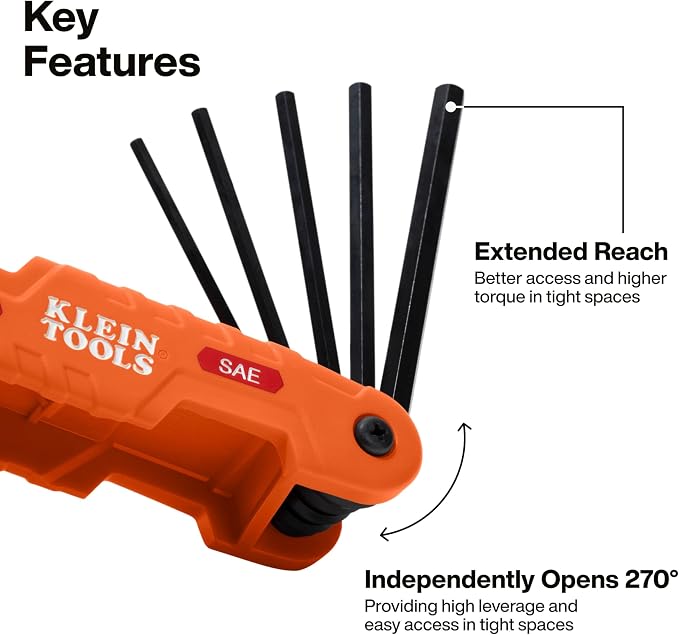 KLEIN TOOLS 70552 Pro Folding Hex Key Set, 21-Key SAE and Metric Hex Key Set with High-Leverage Blades, 2-Pack