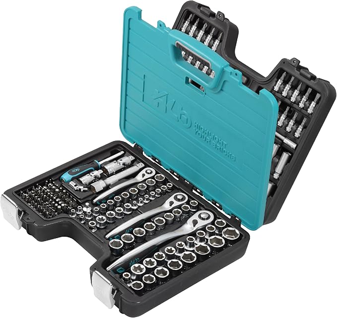 HB 168-Piece Socket Set, 120-Tooth Ratchets (1/2, 3/8, 1/4) & Case