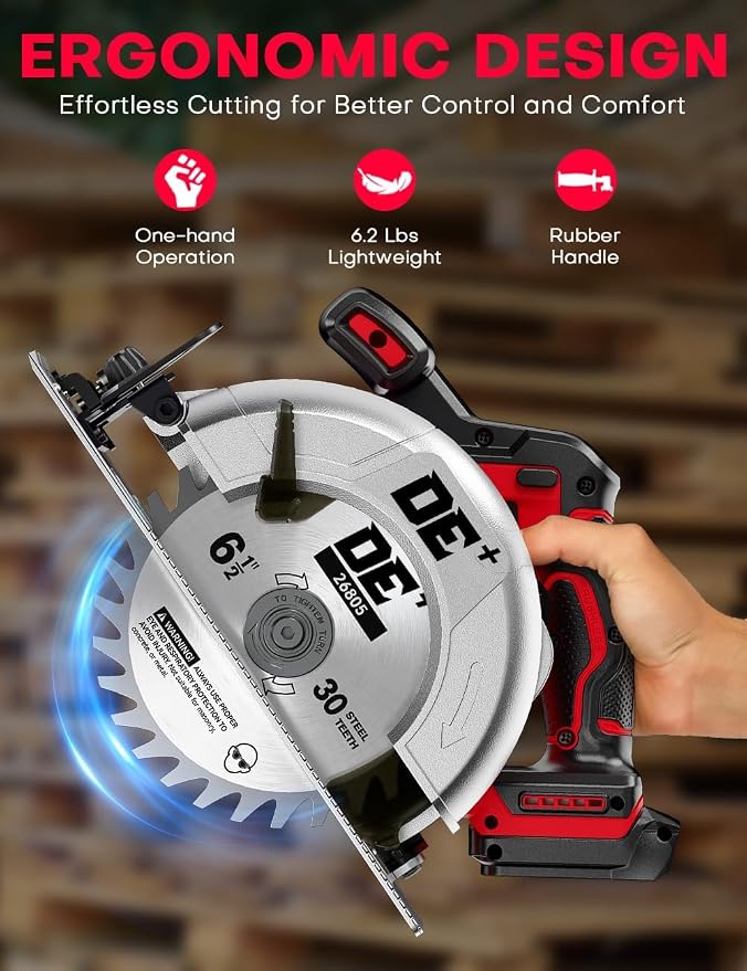 Brushless Cordless Circular Saw, for Milwaukee M18 Battery, 6-1/2 Inch Aluminum Alloy Blade, 8000 RPM, 6.2 Lbs Lightweight, Cutting Depth 2-1/5" (90°), 0-90° Bevel, Hex Wrench, Rip Guide for Wood PVC