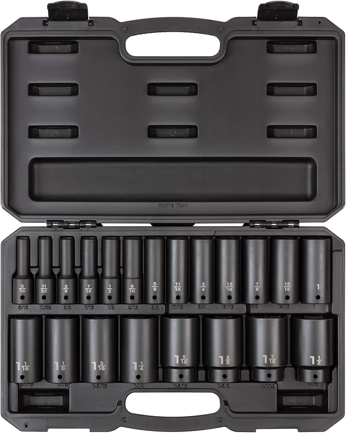 TEKTON 1/2 Inch Drive Impact Socket Set, 21-Piece | SID92306 | (5/16 - 1-1/2 in.), Deep, 6-Point, Case