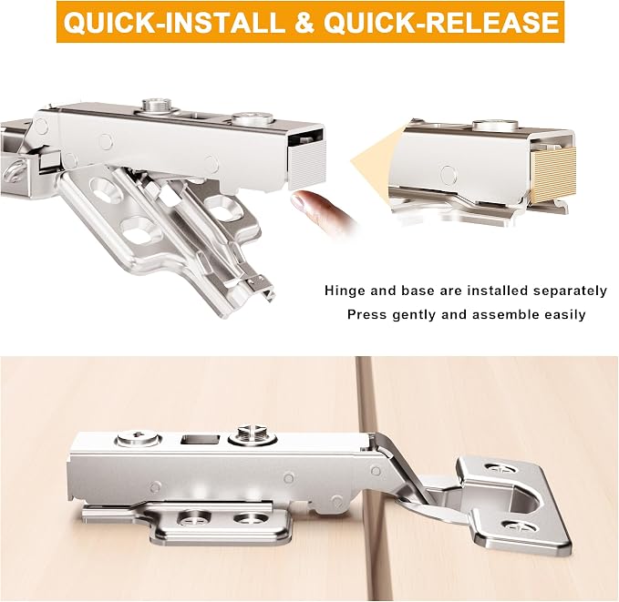 2pcs Professional Grade Full Overlay Soft Close Cabinet Hinges, Frameless Concealed European Style with Four-Hole Clip-On Mounting Plate and Screws, Nickel Plated Finish