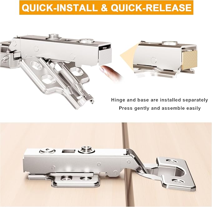 10pcs Full Overlay Cabinet Hinge Frameless Concealed Door Hinges European Soft Closing Four-Hole Mounting Plate Hinges Nickel Plated Finish