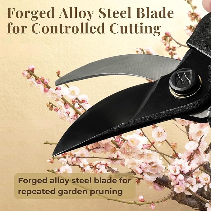Wablade Japanese Pruning Shears Made in Japan, 7.9 Inch Bypass Hand Pruner for Live Branches up to 0.59 Inch, Forged Alloy Steel Blade Garden Shears for Clean, Controlled Cutting (Standard Model)