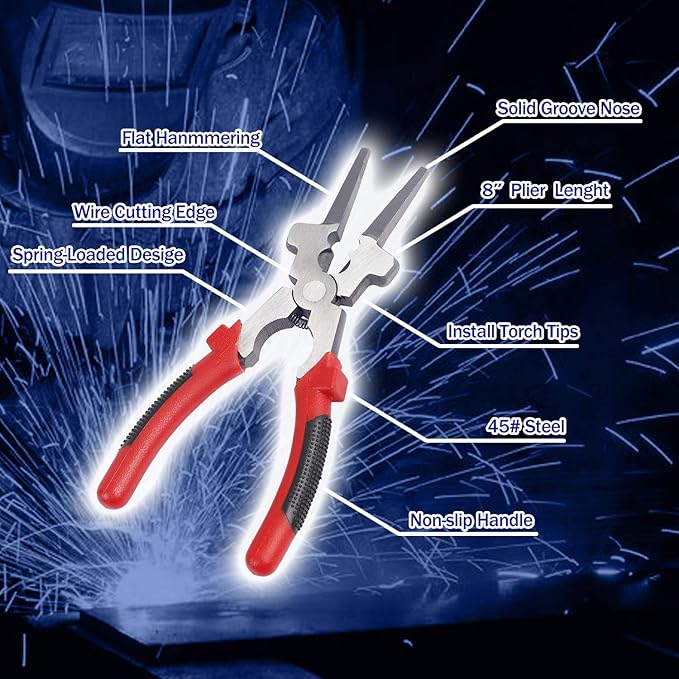 KEILEOHO 2 PCS 8 Inch Mig Welding Pliers with Metal Sheet Thickness Gauge, Multi Function Carbon Steel Welding Pliers with Insulated Handle, Welding Plier for Metal Fabricator Wire Cutting