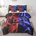 Erosebridal Gaming 7-Piece Comforter Set Full Bed in a Bag, Gamer Bedding Sets Video Game Consoles Comforter and Sheet Set, Red Blue Lightning Room Decor,Gaming Decor for Boys Bedroom