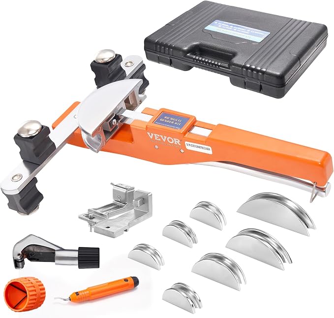 VEVOR Pipe Tube Bender, 1/4"-7/8" O.D. Ratcheting Tubing Bender, 90° Forward/Reverse Pipes Bending Tools with 7 Dies and Pipe Cutter for HVAC Air Conditioning Refrigerator Repair