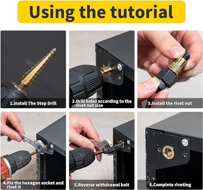 Rivet Nut Tool Hand Nuts Riveter Rivnut Tool Metric and SAE with Step Drill Accessory for Stainless Steel Nuts M3 M4 M5 M6 M8 M10 10-24 1/4-20 5/16-18 3/8-16 (Stainless_Steel)