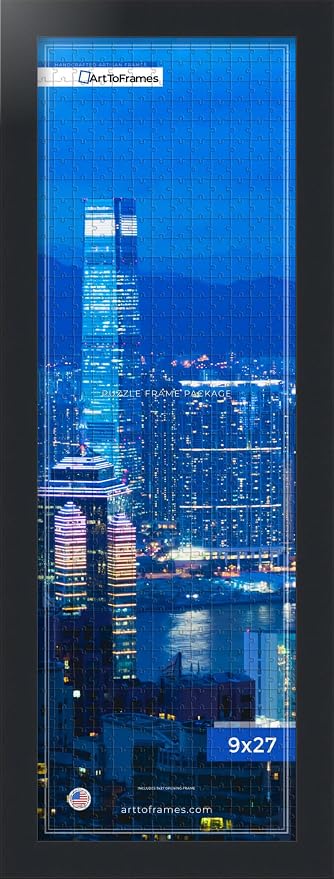 ArtToFrames Puzzle Frame for Buffalo Games 500 Piece Jigsaw Puzzles, 9x27 Inch (23x69 cm), Soft Black Engineered Wood with Economy Acrylic, Ready to Hang Puzzle Display