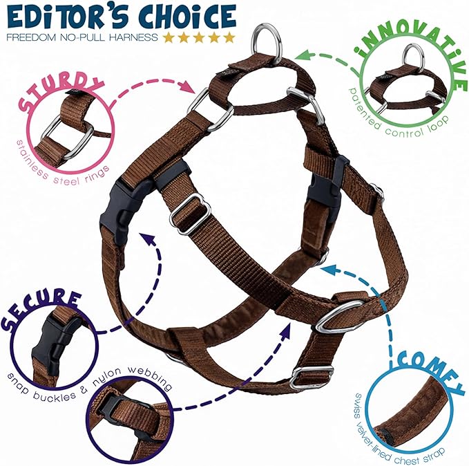 2 Hounds Design Freedom No Pull Dog Harness, 1 inch MD, Brown | Discourages Pulling, Comfortable Control Adjustable Dog Harness for Medium Sized Dogs, Made in USA (Leash Not Included)
