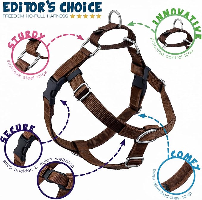 2 Hounds Design Freedom No Pull Dog Harness and Leash, 1" MD, Brown | Promotes Easy Walking & Comfortable Control, Secure Fit, Adjustable Harness and Leash Set for Medium Sized Dogs, Made in USA