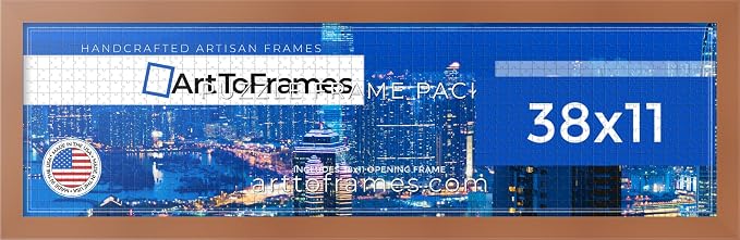 ArtToFrames Puzzle Frame for Buffalo Games 750 Piece Jigsaw Puzzles, 38x11 Inch (97x28 cm), Burnt Umber Engineered Wood with Economy Acrylic, Ready to Hang Puzzle Display