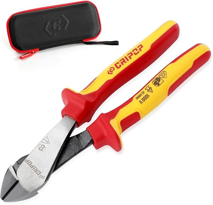 8 Inch Insulated Diagonal Cutters with Storage Case, 1000V Insulated High Leverage Wire Cutters, Heavy Duty Electrician Pliers for Electrical Cutting