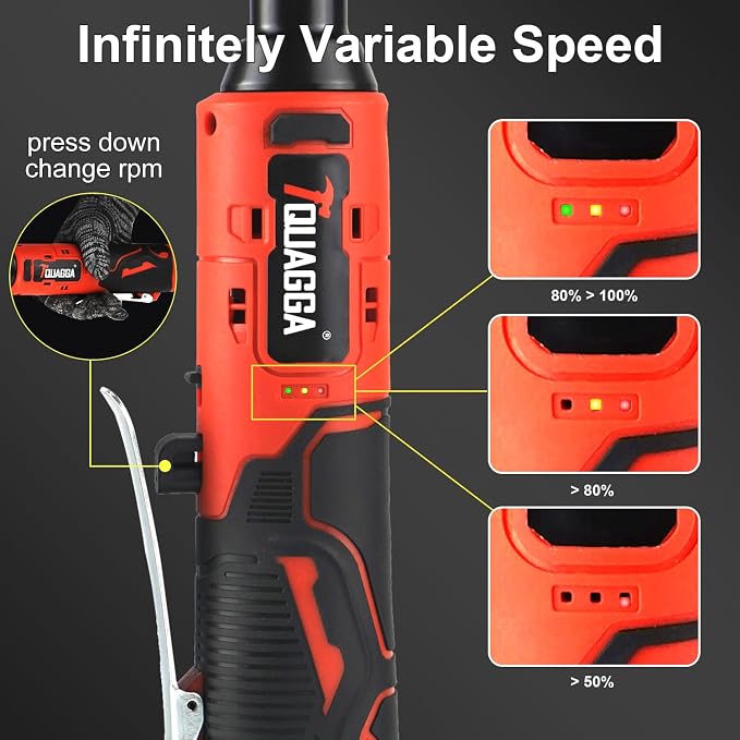 3/8" Cordless Electric Ratchet Wrench Set, 12V Power Ratchet Tool Kit With 2 Packs 2000 mAh Battery And Charger, 45 FT-LBS Battery Powered Wrench with Infinitely Variable Speeds
