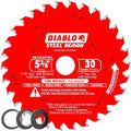Diablo Steel Demon Carbide Saw Blade for Medium Metal - 5-3/8" x 30-Teeth, 20mm Arbor, .059" Kerf, 2° Hook Angle, .039" Plate, 6000 Max RPM - D053830FMX