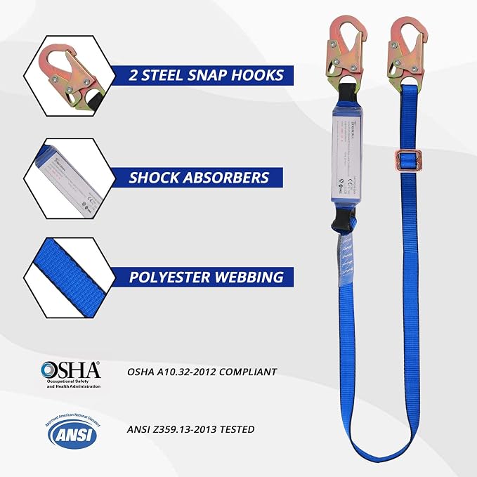 TRSMIMA Safety Harness Fall Protection - Safety Harness for Construction | Men Roofing Full Body Construction Harness Lanyard Kit Men Fall Arrest Work Tree Climbing Roofer D-ring ANSI