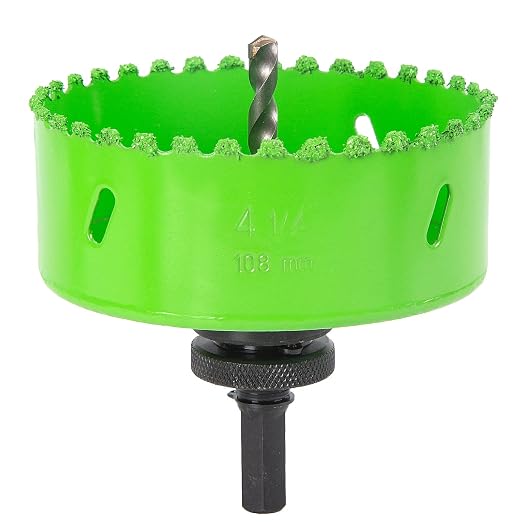 4-1/4" Carbide Grit Hole Saw for 4 Inch Recessed Lights, Cut Through Stucco, Ceiling Old Plaster, Drywall, Cement Board, Sheetrock with 1-1/2" Depth, Up to 3X Longer Life