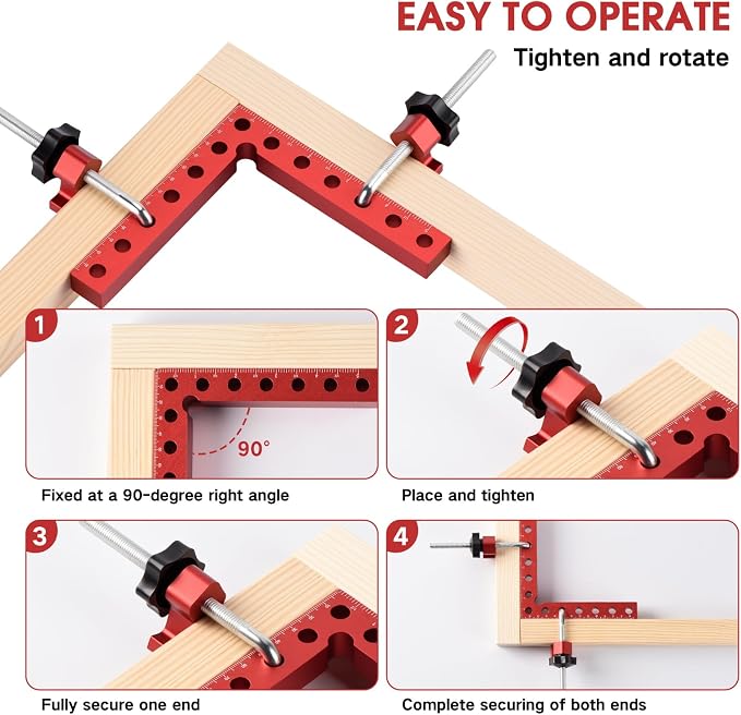Corner Clamp for Woodworking 90 Degree Positioning Squares, 4 Pack Aluminum Alloy Corner Clamping Squares with Adjustable Clamps Right Angle Tool for Cabinet,Drawer & Picture Frame Assembly
