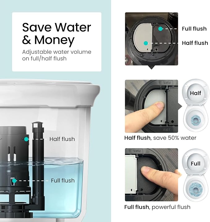 R&T 3-Inch Dual Flush Valve with Top Push Button Toilet Repair Kit Inside Tank dual flush valve replacement kit for 2-piece Toilet, Quick Fix Toilet Leaking, Running Water and Ghost Flush A2422M