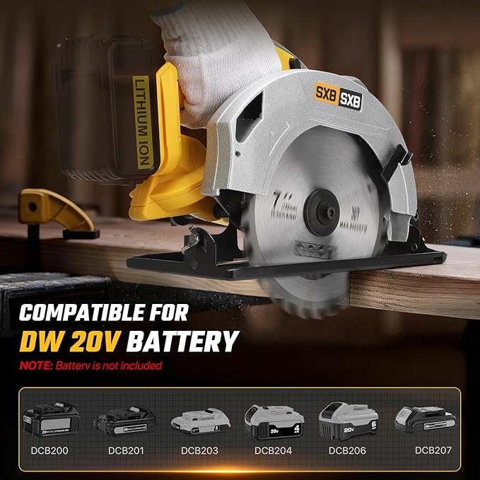 Circular Saw for De-Walt 20V Max Battery, 7-Inch Brushless Cordless Circular Saw, 8000 RPM, 0-45° Bevel, Power Tool for Wood PVC Cutting (Battery Not Included)