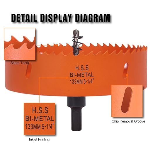 5-1/4 Inch Hole Saw with Arbor for Metal Wood Plastic, 5.25 in Bi-Metal Hole Cutter for Different Project with Smooth and Flat Drilling Edge, Fast Chip Removal