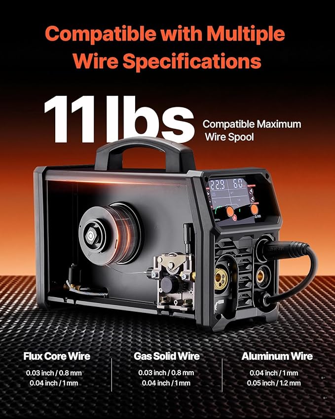 VEVOR Pro MIG Welder, 200A Pluse Mig Welding Machine, 5-in-1 Multi-Functional Welder Machine MIG Pluse/Gas MIG/Flux Core MIG/Stick/Lift TIG, 110V/220V Dual Voltage Aluminum Mig Welder with LCD Display
