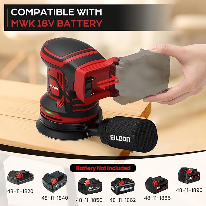 Cordless Random Orbital Sander Compatible for Mik 18V Max, 5-Inch Brushless Electric Palm Sander with 19000 RPM & Dust Collector, 6 Variable Speed, 18 Pcs Sandpaper for Sanding (No Battery)