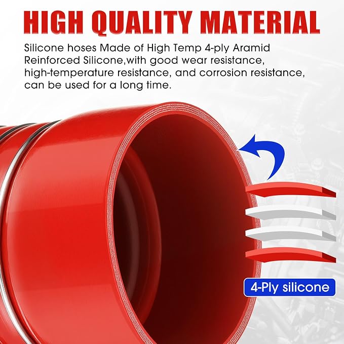 4 Pack Silicone Charge Air Cooler Hump Hose with T-bolt Spring Loaded Clamps 4" x 6" Semi Truck Air Hose Set Heavy Duty Turbo, Air Intake and Intercooler Hose Kit