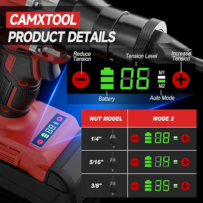 Cordless Rivet Nut Gun for Milwaukee 18V Battery, Electric Rivet Nut Tool with 1/4", 5/16", 3/8" Nut Head, Portable Battery Powered Rivetnut Tool, Auto Mode & Memory Mode, Tool Only