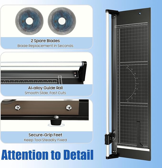 Manual Heavy Duty 36 Inch Rolling Cutter, Precision Rotary Paper Trimmer, A4 Paper Craft Cutter for Cut Gift Card, Coupon, Label, Photo, Thin Plastic Soft Board, PVC, Card Stock (36in)