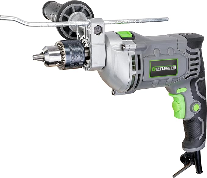 Genesis 7.5 Amp 1/2 Variable Speed Heavy-Duty Hammer Drill with Depth Gauge, Chuck Key, Auxiliary Handle GHD1275B
