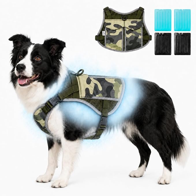 Dog Cooling Vest Harness UV Reflective Camouflage