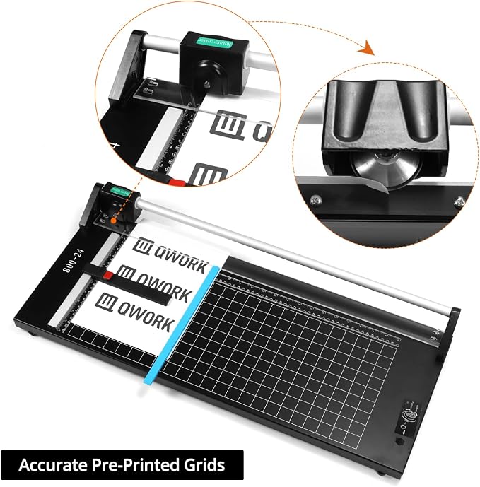 QWORK 24 Inch Manual Precision Rotary Paper Trimmer with Pre-Printed Grids, Self-Sharpening Design
