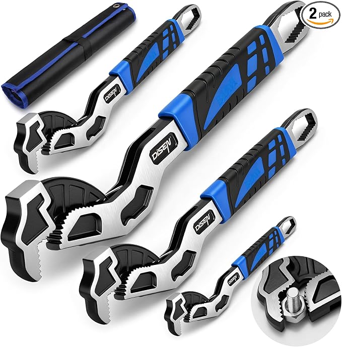 DISEN 4PCS Self Adjusting Pipe Wrench 6”, 8”, 10”, 12” | Multifunctional Self Locking Wrench Set, Plumbing Tools for Pipe Fittings and Nuts, Chromium Vanadium Steel