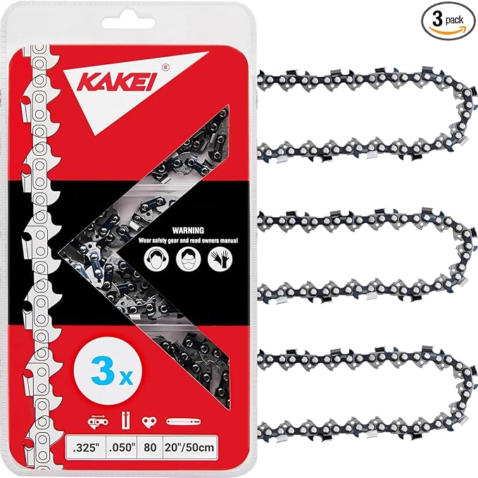 KAKEI Chainsaw Chain 20 Inch .325" Pitch .050" Gauge 80 Drive Links Fits Husqvarna 450 (Rancher), 545 (Rancher), 550 (XP), Craftsman, Jonsered (3 Chains) - Full Chisel