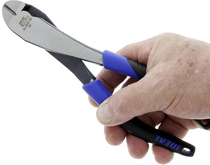 IDEAL Electrical 35-3029 Diagonal-Cutting Plier - 8 in., Angled Head Plier with Knife-to-Knife Blades, Smart Grip Handles, Integral Spring