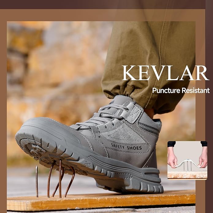 GUSAYEX Steel Toe Boots for Men Puncture Resistant Safety Work Boots with Kevlar Midsole Industrial Lightweight Men's Work & Utility Protective Shoes for Construction Warehouse Factory