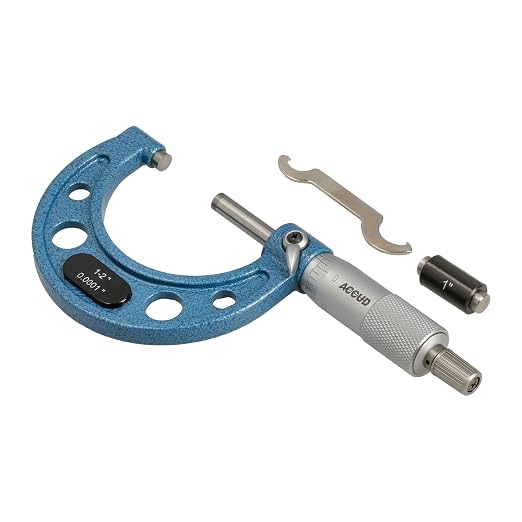 Outside Micrometer 1-2" Measuring Range, 0.0001" Graduation, Ultra-Precision Machinist Tool, Carbide Tips, Vernier Scale, Ratchet Stop, Includes Case