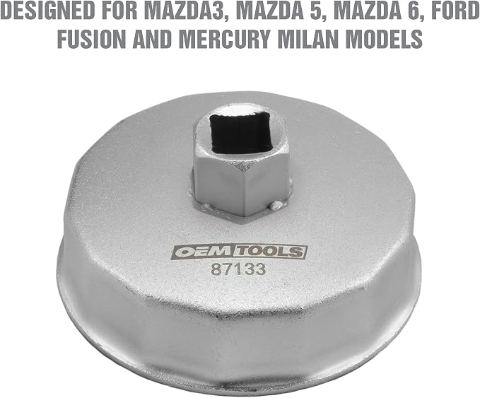 OEMTOOLS 87133 75.6 mm 14 Flute Oil Filter Wrench, Oil Filter Cap Wrench for 2.3L 4-Cylinder Engines, 1/2 Inch Drive Oil Cap Filter Wrench for Use with Mazda, Prevents Slippage