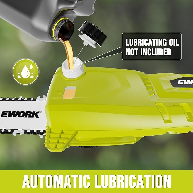 EWORK Electric Pole Saws for Tree Trimming 20V 8-Inch Cordless Pole Chainsaw, Extension to 14.8-Ft, 4-Angle Adjustable Head, Tool-Free Tensioning with 2x2.0Ah Battery & Fast Charger