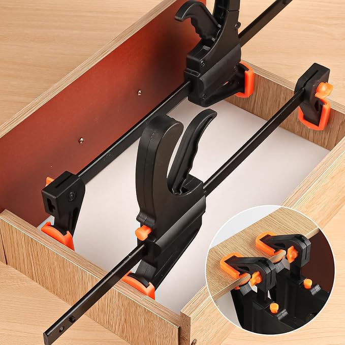 8 PCS 10 Inch Bar Clamps for Woodworking, Black E-Z Hold Woodworking Bar Clamps Set, One-Handed Quick F Clamps, F Clamps Set for Carpenters & Woodworkers Tools