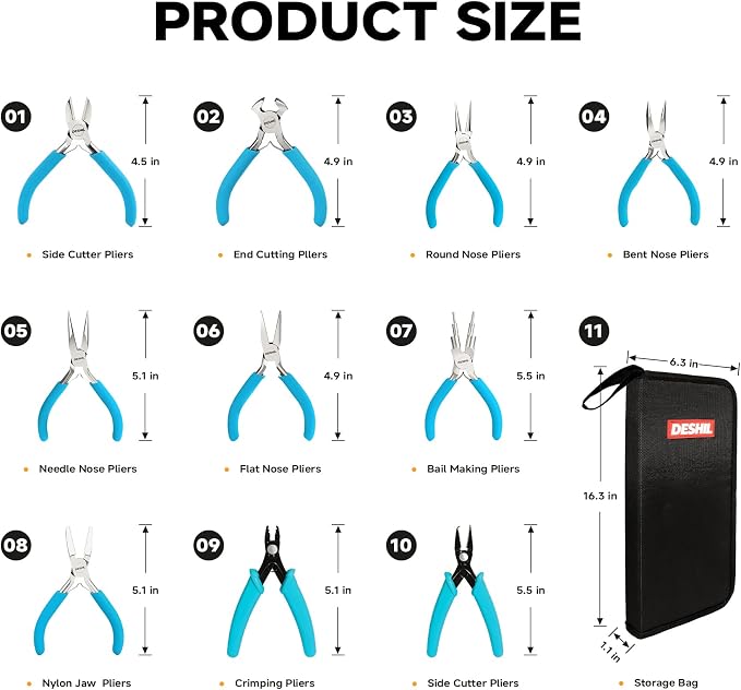 DESHIL 10 Pcs Jewelry Pliers Set for Jewelry Making, Wire Wrapping, Beading