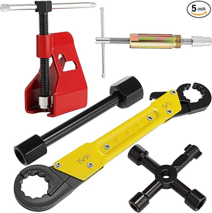 5 Pcs Angle Stop Wrench Kit Plumbing Tool, Compression Sleeve Puller for 1/2" Compression Fitting Ferrule Puller Removal Tool for 1/2" Copper Tubing 4-way Multi-functional Utility Key(Yellow)