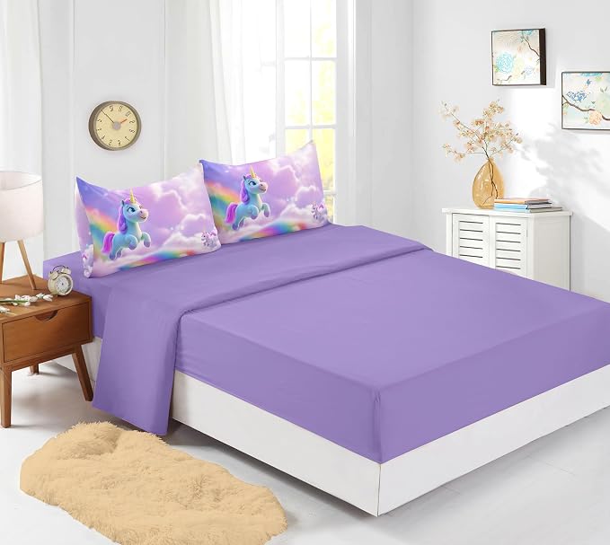 5PCS Unicorn Comforter Sets - Full, Rainbow & Pink Cute Bedding Sets for Girls - Kawaii Comforter Set with Sheets
