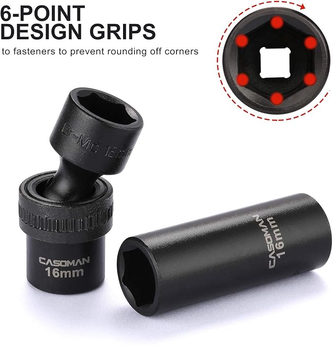 CASOMAN 87PCS 3/8" Drive Master Impact Socket Set, SAE & Metric Standard, Deep, Swivel Sockets,Cr-MO Steel, Includes Star and Inverted Star Socket, Impact Universal Joint, Extension Bars