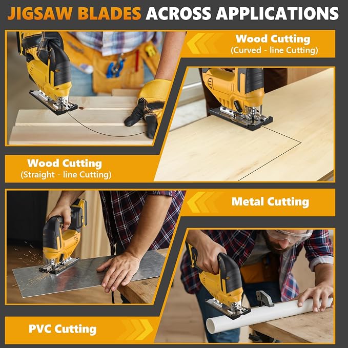 Cordless Jig Saw for Dewalt 20v Max Battery, 3 Orbital Settings, 0°- 45° Bevel Cuts, Brushless Orbital Jigsaw with LED Light for Straight Circle Curve Cutting (No Battery)